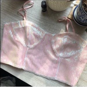 Pink sequin crop top